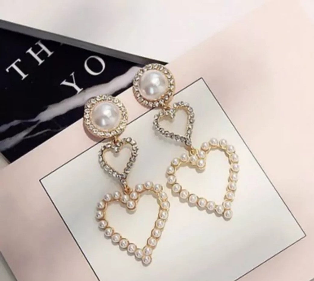 TWO HEART PEARL EARRING - LIMA'Z KOLLECTION